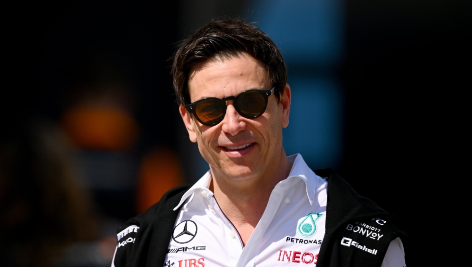 BAHRAIN, BAHRAIN - MARCH 03: Mercedes GP Executive Director Toto Wolff walks in the Paddock prior to practice ahead of the F1 Grand Prix of Bahrain at Bahrain International Circuit on March 03, 2023 in Bahrain, Bahrain. (Photo by Clive Mason/Getty Images)