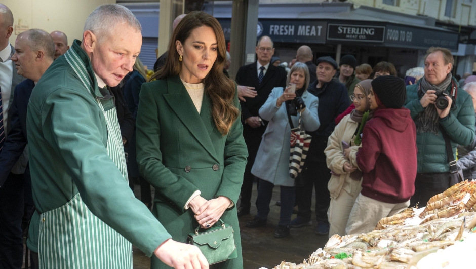 Britain's Kate, Princess of Wales visits Kirkgate Market in Leeds, England, Tuesday Jan. 31, 2023, to meet vendors and members of the public. (Arthur Edwards/Pool via AP)