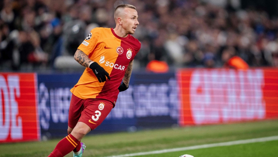 Galatasaray's Spanish defender #03 Angelino controls the ball during the UEFA Champions League group A football match between FC Copenhagen and Galatasaray in Copenhagen, on December 12, 2023. (Photo by Mads Claus Rasmussen / Ritzau Scanpix / AFP) / Denmark OUT