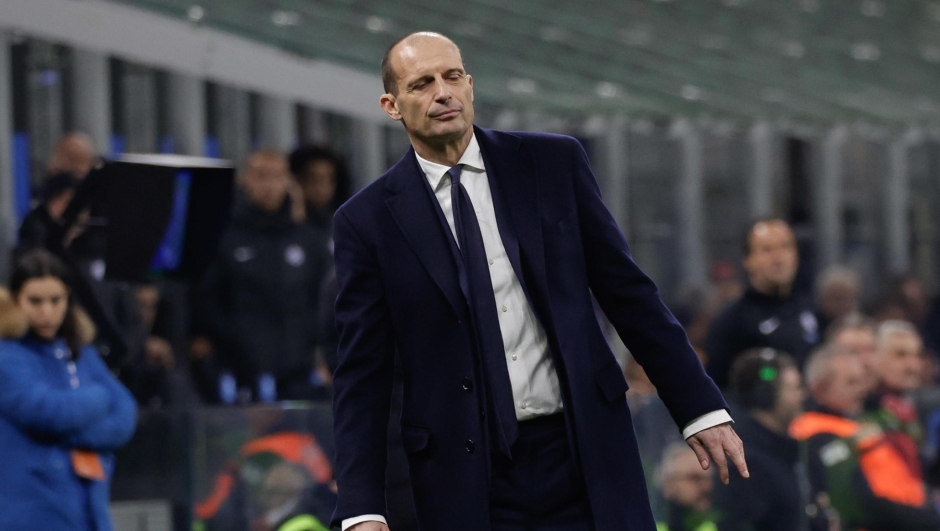 Juventus FC's coach Massimiliano Allegri looks dejected during the Italian Serie A soccer match between FC Inter and Juventus FC at Giuseppe Meazza Stadium in Milan, Italy, 4 February 2024. ANSA / ROBERTO BREGANI