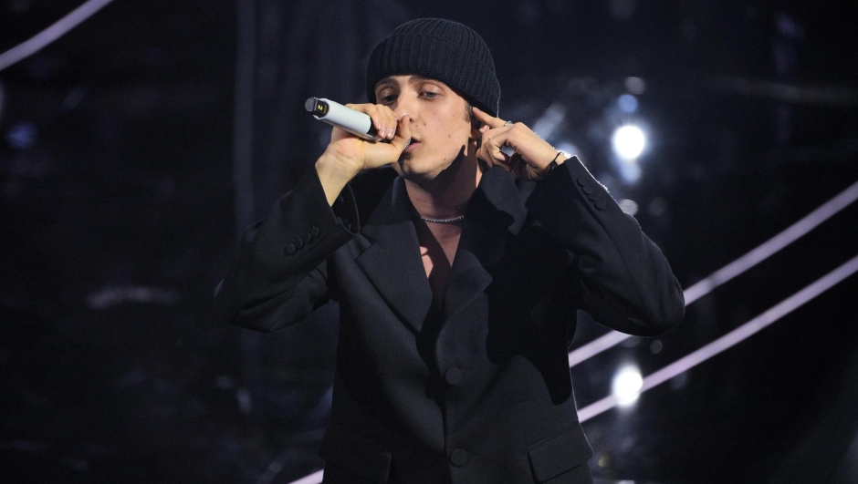 Italian singer Sangiovanni performs on stage at the Ariston theatre during the 74th Sanremo Italian Song Festival, Sanremo, Italy, 08 February 2024. The music festival will run from 06 to 10 February 2024.  ANSA/ETTORE FERRARI