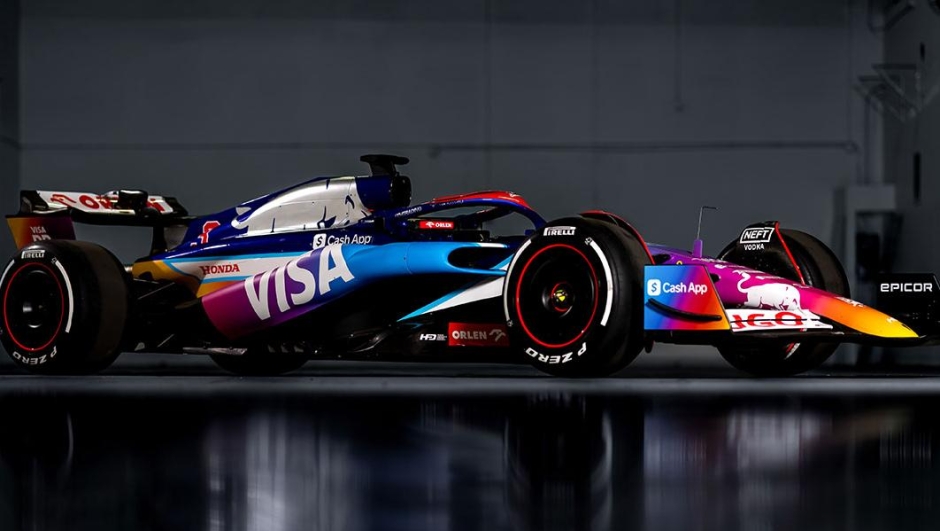 La livrea speciale della Racing Bulls per il GP Miami 2024. Red Bull