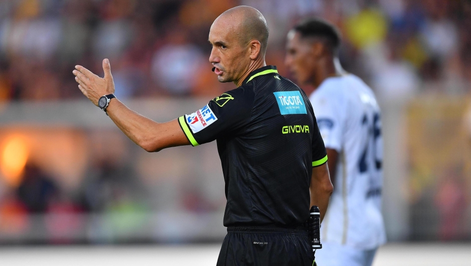 The referee Mr. Michael Fabbri during the Serie A Enilive soccer match between US Lecce and Cagliari Calcio at the Via del Mare Stadium in Lecce, Italy, Saturday, August 31, 2024. (Credit Image: © Giovanni Evangelista/LaPresse)
