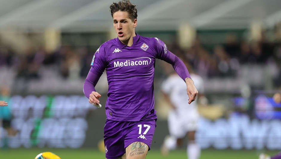 Nicolo' Zaniolo of ACF Fiorentina looks on during the Serie A match between Fiorentina and Lecce at Stadio Artemio Franchi on February 28, 2025 in Florence, Italy. (Photo by Gabriele Maltinti/Getty Images)