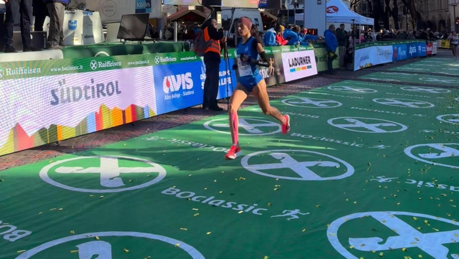 Nadia Battocletti cala il tris e rivince per il terzo anno consecutivo la corsa di San Silvestro di Bolzano BOclassic, 31 dicembre 2025.  ANSA/ STEFAN WALLISH