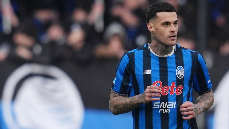 Atalantaâs Gianluca Scamacca celebrates after scoring 1-0  during the Serie A soccer match between Atalanta and Parma at the New Balance Stadium in Bergamo , north Italy - Sunday , January 25 , 2026. Sport - Soccer . (Photo by Spada/LaPresse)