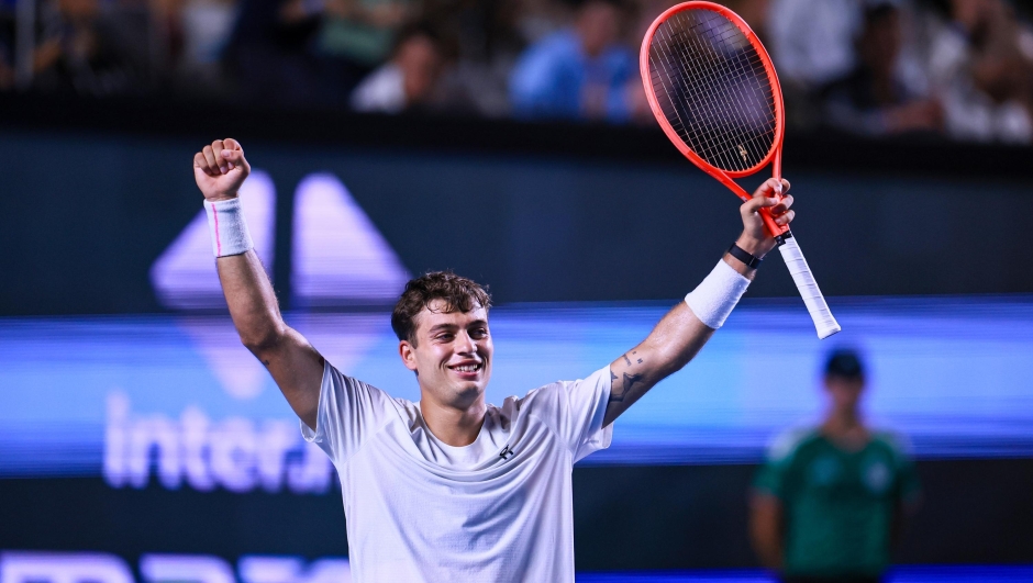  Flavio Cobolli of Italy reacts after defeating Frances Tiafoe of USA in the Men's Singles Final of the Telcel ATP 500 Mexican Open 2026 at Arena GNP Seguros on February 28, 2026 in Acapulco, Mexico. (Photo by Manuel Velasquez/Getty Images)