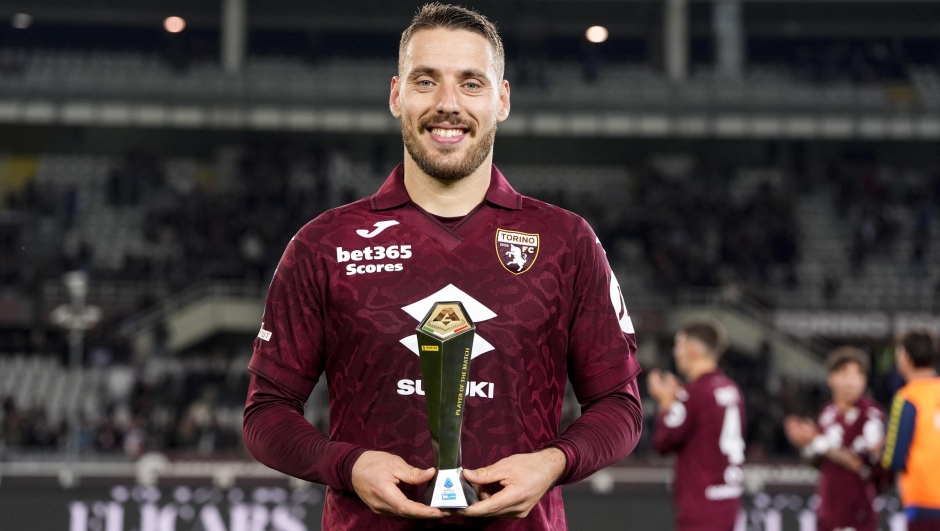 TorinoÕs Nikola Vlasic player of the match after the Serie A soccer match between Torino Fc and Parma at the Stadio Olimpico Grande Torino in Turin, north west Italy - March 13, 2026. Sport - Soccer (Photo by Fabio Ferrari/LaPresse)