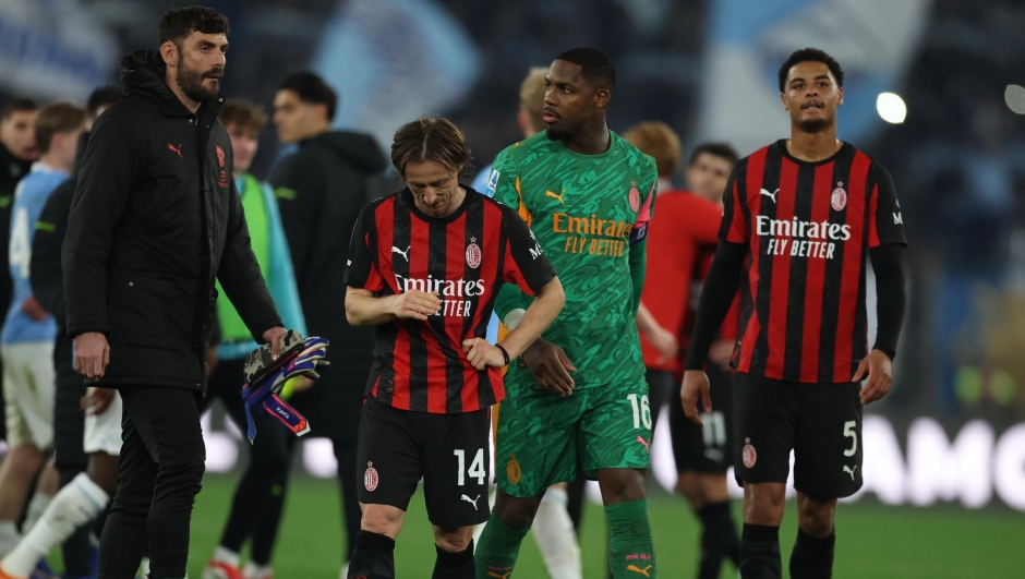    Luka Modric of AC Milan reacts at the end of the Serie A match between SS Lazio and AC Milan at Stadio Olimpico on March 15, 2026 in Rome, Italy. (Photo by Claudio Villa/AC Milan via Getty Images)