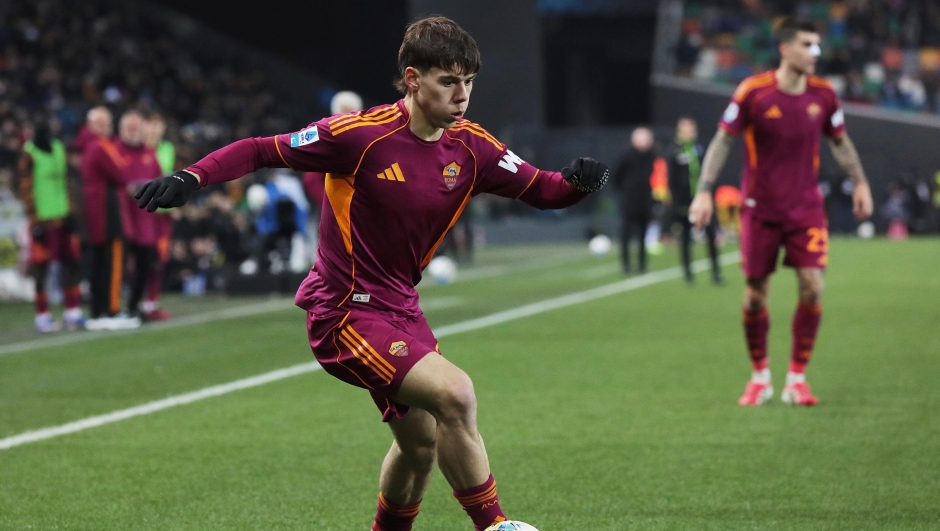 Romaâs Lorenzo Venturino during the Serie A soccer match between Udinese and Roma at the Bluenergy Stadium in Udine, north east Italy - Monday, February 02,2026 sport - soccer (Photo by Andrea Bressanutti/Lapresse)