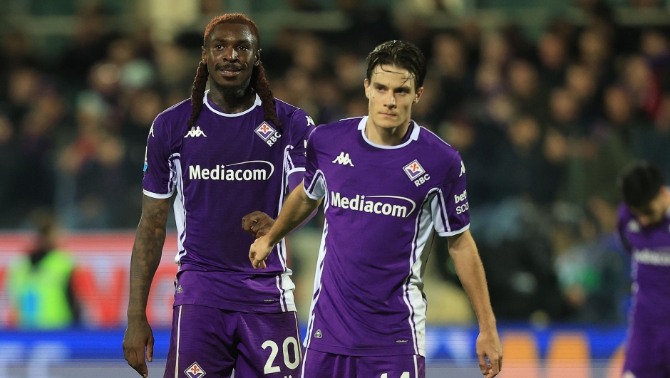  Moise Kean and Nicolo' Fagioli of ACF Fiorentina reacts during the Serie A match between ACF Fiorentina and Pisa SC at Artemio Franchi on February 23, 2026 in Florence, Italy. (Photo by Gabriele Maltinti/Getty Images)