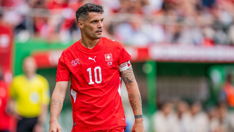  Granit Xhaka of Switzerland  during the international friendly match between Switzerland and Jordan at Kybunpark on May 31, 2026 in St Gallen, Switzerland. (Photo by Sona Maleterova/Getty Images)