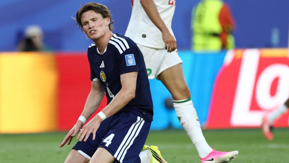 Scotland's midfielder #04 Scott McTominay reacts during the 2026 World Cup Group C football match between Scotland and Morocco at the Boston Stadium in Foxborough on June 19, 2026. (Photo by FRANCK FIFE / AFP)