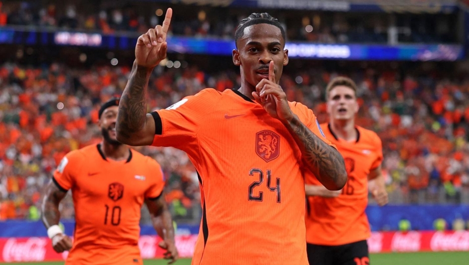  Crysencio Summerville #24 of the Netherlands celebrates scoring his team's fifth goal during the FIFA World Cup 2026 Group F match between Netherlands and Sweden at Houston Stadium on June 20, 2026 in Houston, Texas.   Lars Baron/Getty Images/AFP (Photo by Lars Baron / GETTY IMAGES NORTH AMERICA / Getty Images via AFP)