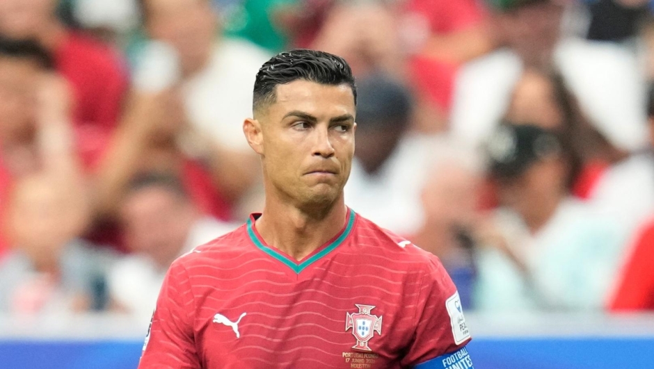 Portugal's Cristiano Ronaldo, left, and Congo's Axel Tuanzebe react during the World Cup Group K soccer match between Portugal and Congo in Houston, Wednesday, June 17, 2026. (AP Photo/Karen Warren)      Associate Press/ LaPresse Only Italy and Spain