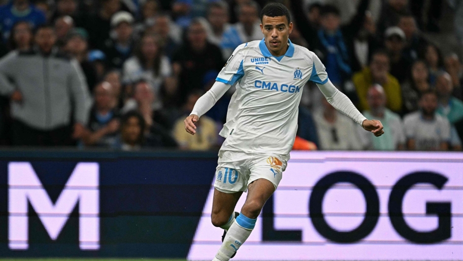 Marseille's English forward #10 Mason Greenwood runs with the ball during the French L1 football match between Olympique de Marseille (OM) and Stade Rennais FC at the Stade Velodrome in Marseille, southern France, on May 17, 2026. (Photo by Gabriel BOUYS / AFP)
