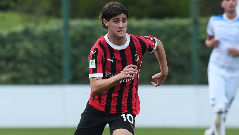  Mattia Liberali of Milan U20 in action  during the Primavera 1 match between SS Lazio U20 and Milan U20 at the Formello sport Centre on April 28, 2025 in Rome, Italy. (Photo by Silvia Lore/AC Milan via Getty Images)