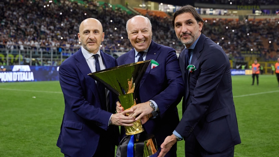  Piero Ausilio, Giuseppe Marotta and Dario Baccin during the Serie A TIM match between FC Internazionale and SS Lazio at Stadio Giuseppe Meazza on May 19, 2024 in Milan, Italy. (Photo by Francesco Scaccianoce - Inter/Inter via Getty Images)