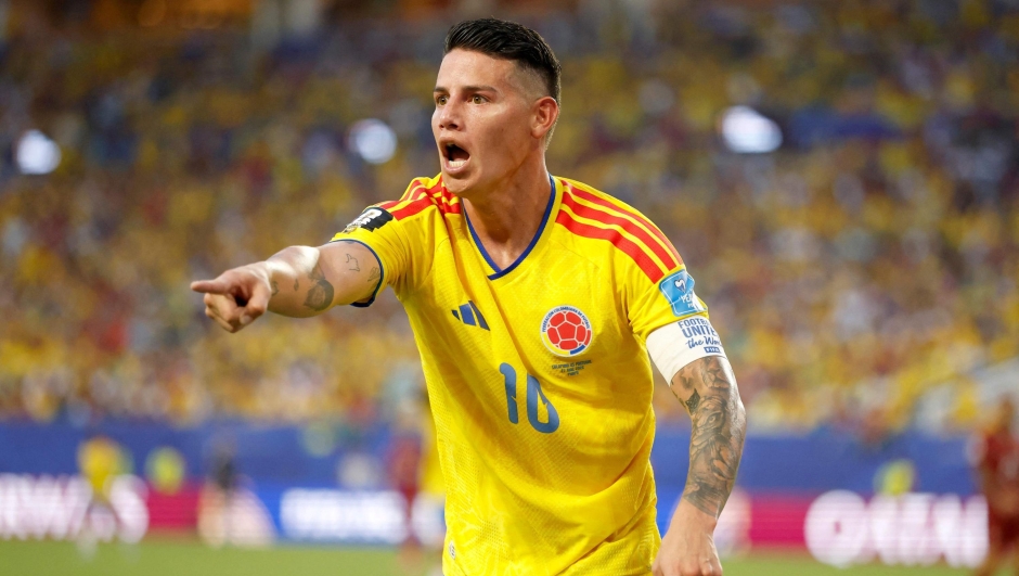  James Rodriguez #10 of Colombia reacts during the FIFA World Cup 2026 Group K match between Colombia and Portugal at Miami Stadium on June 27, 2026 in Miami Gardens, Florida.   Michael Reaves/Getty Images/AFP (Photo by Michael Reaves / GETTY IMAGES NORTH AMERICA / Getty Images via AFP)