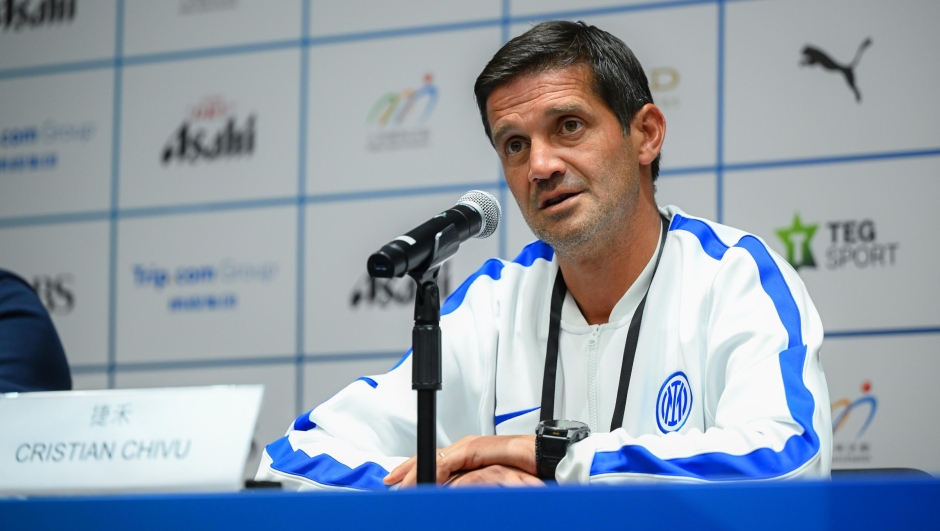  Cristian Chivu of FC Internazionale attends during the FC Internazionale press conference ahead friendly match between Manchester City FC and FC Internazionale on July 31, 2026 in Hong Kong, China. (Photo by Mattia Pistoia - Inter/Inter via Getty Images)