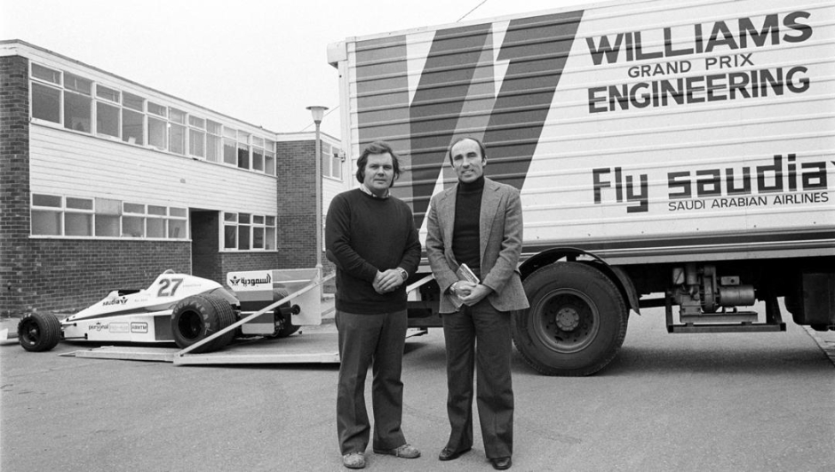 Patrick Head (a sin.) e Frank Williams al lancio della Williams FW06, nel 1978