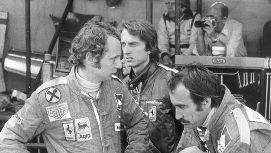 Niki Lauda e Clay Regazzoni, con Luca di Montezemolo