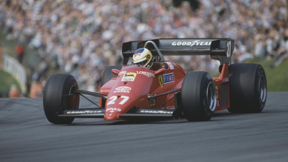 Michele Alboreto sulla Ferrari a Brand Hatch 1984. Getty