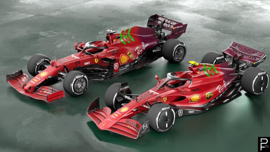 La Ferrari 2021 a sinistra e la possibile forma di quella del 2022 a destra