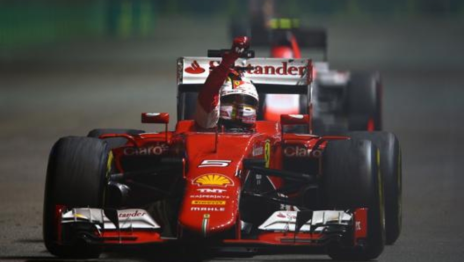 Vettel esulta dopo la vittoria del 2019. Getty