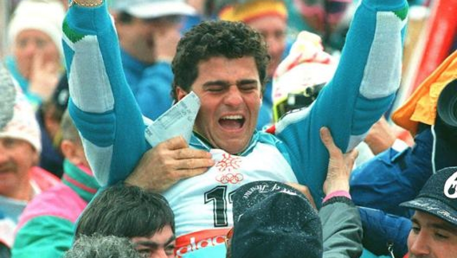 Alberto Tomba a Calgary 1987. Getty Images