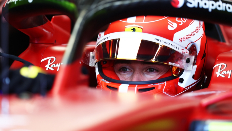 JEDDAH, SAUDI ARABIA - MARCH 25: Charles Leclerc of Monaco and Ferrari prepares to drive in the garage during practice ahead of the F1 Grand Prix of Saudi Arabia at the Jeddah Corniche Circuit on March 25, 2022 in Jeddah, Saudi Arabia. (Photo by Lars Baron/Getty Images)