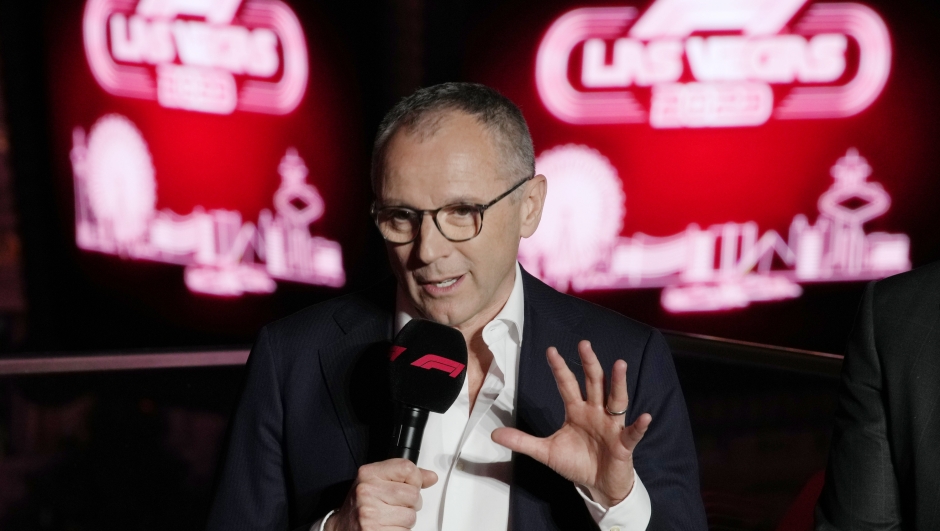 Stefano Domenicali, president and CEO of Formula 1, speaks during a news conference announcing a 2023 Formula One Grand Prix race for Las Vegas, Wednesday, March 30, 2022, in Las Vegas. (AP Photo/John Locher)