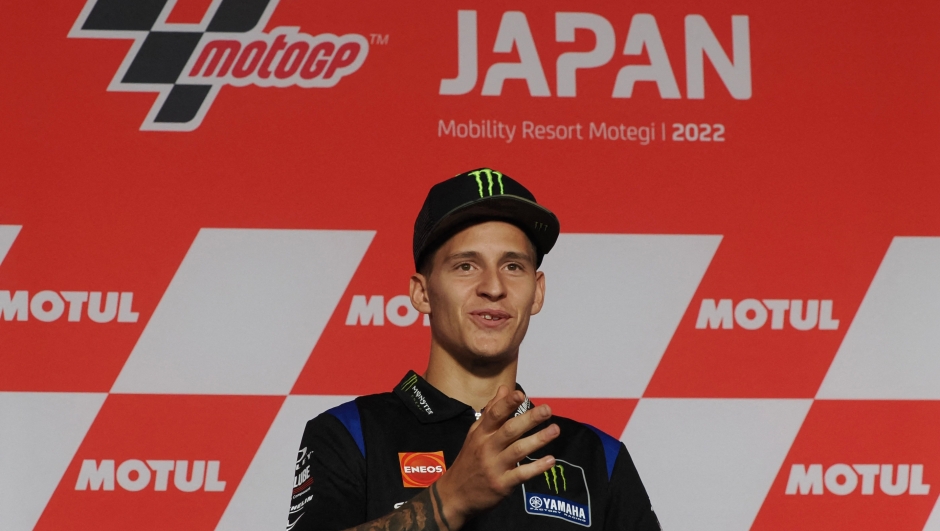 Monster Energy Yamaha MotoGP rider Fabio Quartararo of France speaks during a pre-event press conference at the MotoGP Japanese Grand Prix in the Twin Ring Motegi circuit in Motegi, Tochigi prefecture on September 22, 2022. (Photo by Toshifumi KITAMURA / AFP)