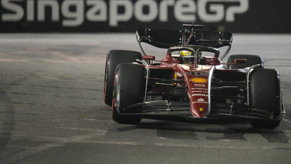 Ferrari driver Charles Leclerc of Monaco drives his car during practice session of the Singapore Formula One Grand Prix, at the Marina Bay City Circuit in Singapore, Friday, Sept. 30, 2022. (AP Photo/Vincent Thian)