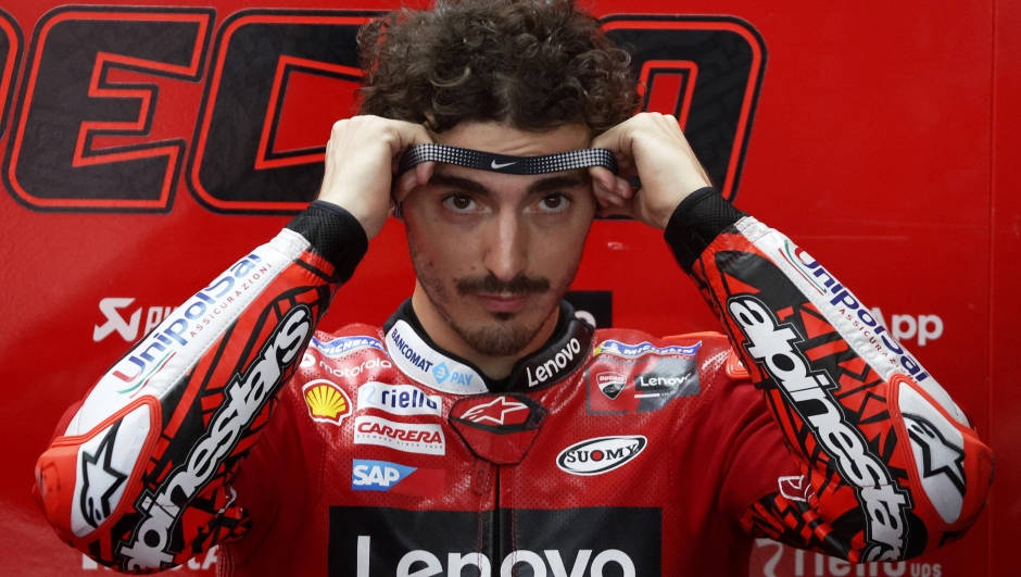 epa10256710 Italian rider Francesco Bagnaia of Ducati Team reacts inside his pit during free practice session at the Malaysia Motorcycling Grand Prix in Sepang, Malaysia, 21 October 2022. The 2022 Malaysia Motorcycling Grand Prix will take place on 23 October.  EPA/FAZRY ISMAIL