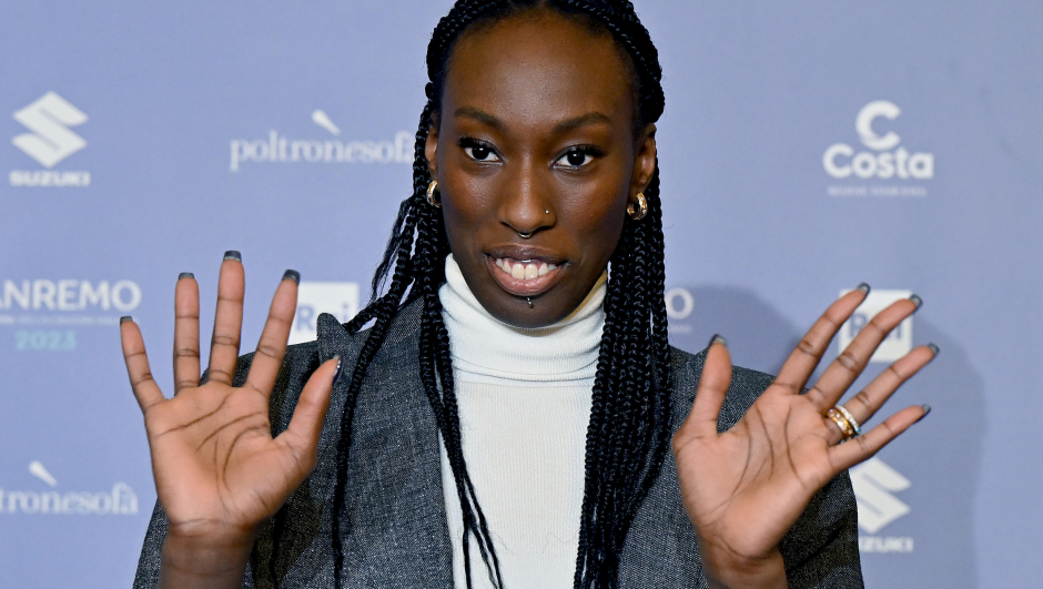 Italian Volleyball player Paola Ogechi Egonu poses during a photocall on the occasion of the 73rd Sanremo Italian Song Festival, in Sanremo, Italy, 09 February 2023. The music festival will run from 07 to 11 February 2023. ANSA/ETTORE FERRARI