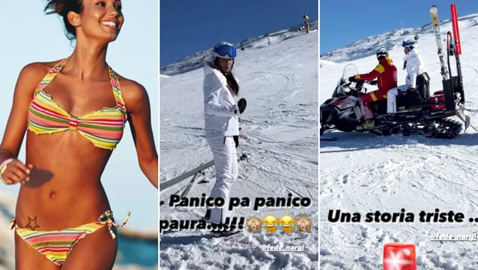 Federica Nargi panico sugli sci