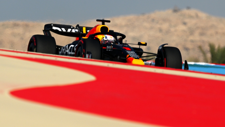 BAHRAIN, BAHRAIN - MARCH 03: Max Verstappen of the Netherlands driving the (1) Oracle Red Bull Racing RB18 on track during practice ahead of the F1 Grand Prix of Bahrain at Bahrain International Circuit on March 03, 2023 in Bahrain, Bahrain. (Photo by Clive Mason/Getty Images)