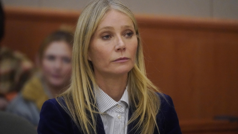 epa10551461 Gwyneth Paltrow reacts to the verdict in the trial over her 2016 ski collision with 76-year-old Terry Sandersonon the final day of her eight-day trial in Park City, Utah, USA, 30 March 2023. Terry Sanderson was suing Gwyneth Paltrow for 300,000 USD, claiming she recklessly crashed into him while the two were skiing on a beginner run at Deer Valley Resort in Park City, Utah in 2016. The jury found Paltrow not liable.  EPA/Rick Bowmer / POOL