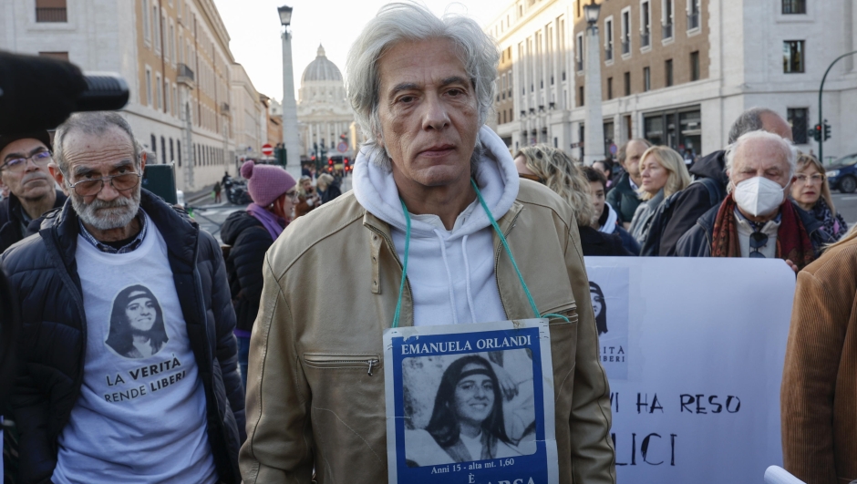 Pietro Orlandi, the brother of Emanuela Orlandi, a teenager who disappeared in 1983, takes part in a sit in with supporters, family and friends near the Saint Peter's square (Vatican City) in Rome, Italy, 14 January 2023. ANSA/FABIO FRUSTACI