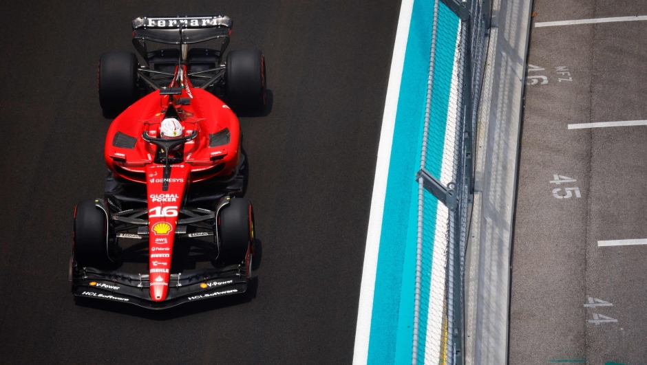 La Ferrari di Charles Leclerc in azione a Miami. AFP
