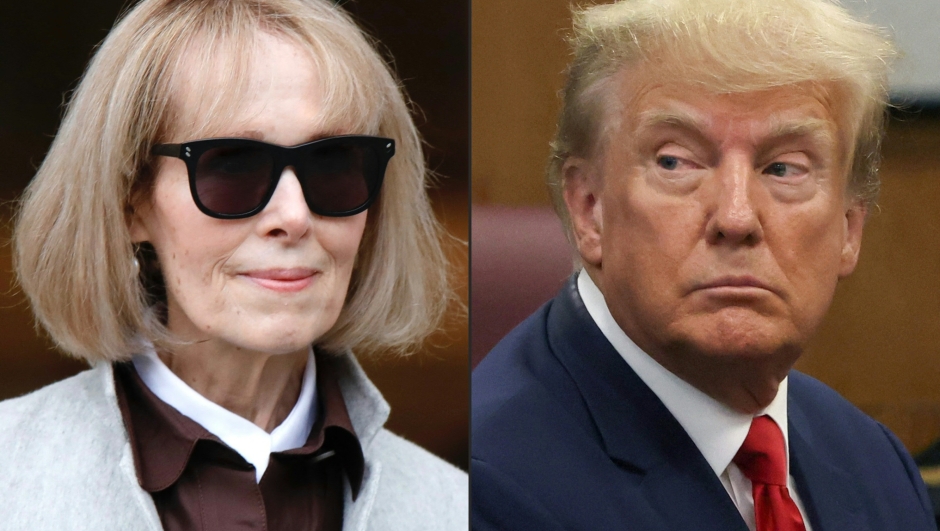(COMBO) This combination of pictures created on May 09, 2023 shows Writer E. Jean Carroll at the Manhattan Federal Court in New York on April 25, 2023 and former US president Donald Trump at the Manhattan Criminal Court in New York on April 4, 2023.. A New York jury ruled May 9, 2023 that Donald Trump was liable for the sexual abuse of an American former magazine columnist in the mid-1990s, multiple US media reported. (Photo by Kena Betancur and Andrew KELLY / various sources / AFP)