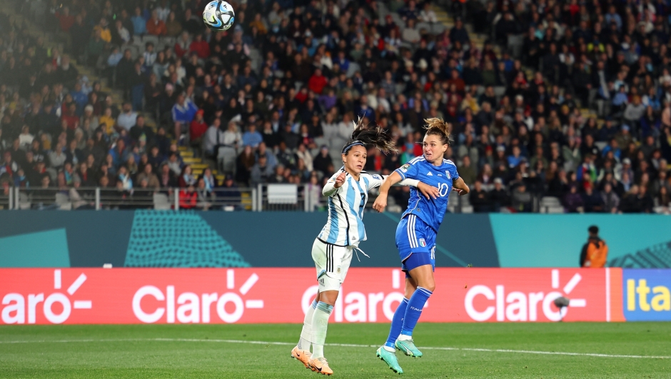 AUCKLAND, NEW ZEALAND - JULY 24: Cristiana Girelli of Italy heads to score her team's first goal during the FIFA Women's World Cup Australia & New Zealand 2023 Group G match between Italy and Argentina at Eden Park on July 24, 2023 in Auckland / T?maki Makaurau, New Zealand. (Photo by Phil Walter/Getty Images)