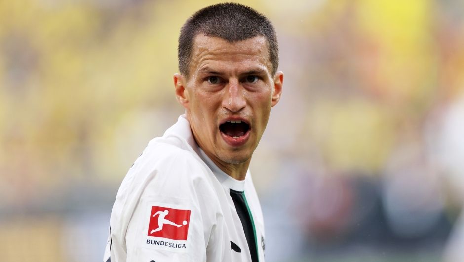 DORTMUND, GERMANY - MAY 13: Stefan Lainer of Borussia Moenchengladbach reacts during the Bundesliga match between Borussia Dortmund and Borussia Mönchengladbach at Signal Iduna Park on May 13, 2023 in Dortmund, Germany. (Photo by Dean Mouhtaropoulos/Getty Images)