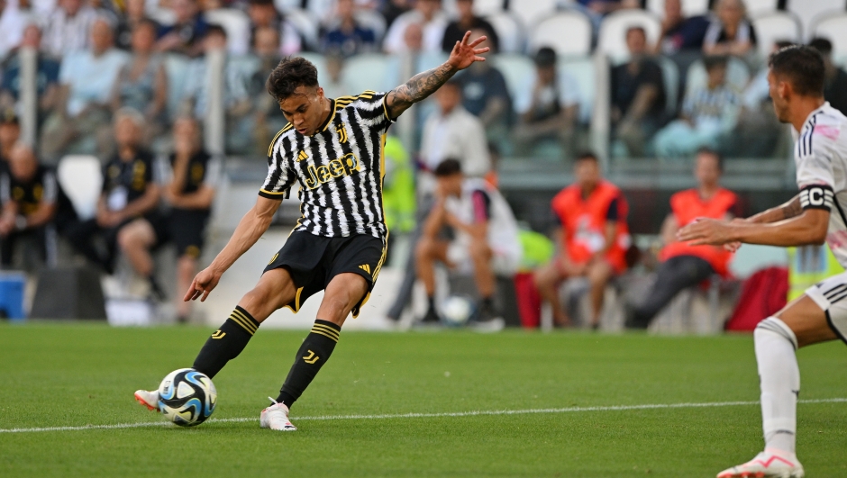 TURIN, ITALY - AUGUST 9: Kaio Jorge of Juventus scores second goal during the Juventus Training Match at Allianz Stadium on August 9, 2023 in Turin, Italy. (Photo by Chris Ricco - Juventus FC/Juventus FC via Getty Images)