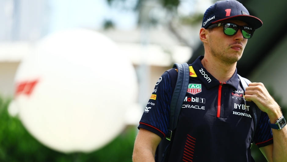 SINGAPORE, SINGAPORE - SEPTEMBER 16: Max Verstappen of the Netherlands and Oracle Red Bull Racing walks in the Paddock prior to final practice ahead of the F1 Grand Prix of Singapore at Marina Bay Street Circuit on September 16, 2023 in Singapore, Singapore. (Photo by Mark Thompson/Getty Images)