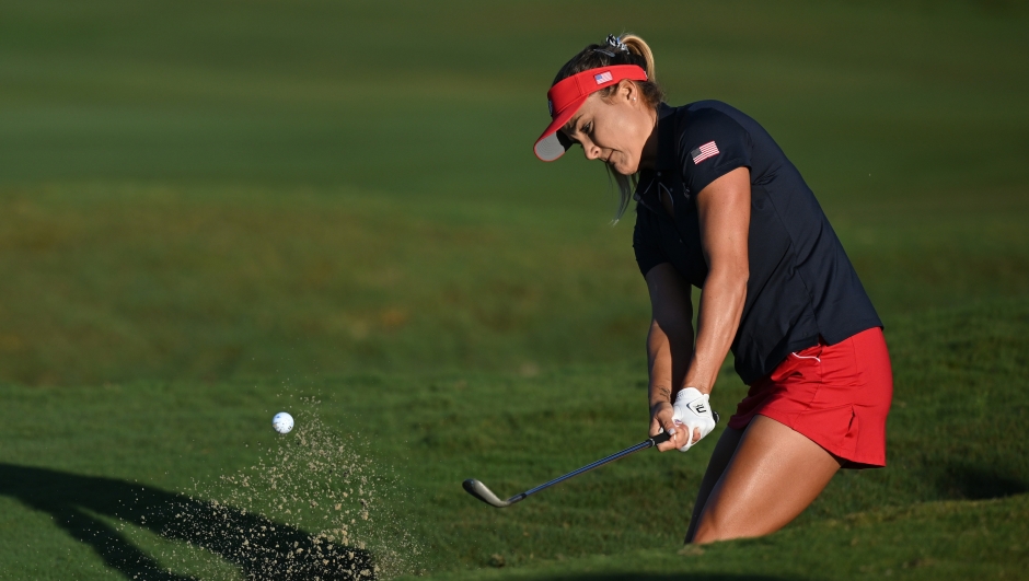 CASARES, SPAIN - SEPTEMBER 19: Lexi Thompson of team USA plays a shot during practice prior to the The Solheim Cup at Finca Cortesin Golf Club on September 19, 2023 in Casares, Spain. (Photo by Stuart Franklin/Getty Images)