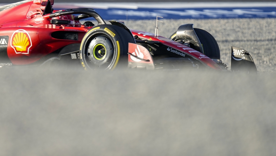 Ferrari driver Charles Leclerc of Monaco steers his car during the sprint shootout ahead of the Qatar Formula One Grand Prix at the Lusail International Circuit, in Lusail, Qatar, Saturday, Oct. 7, 2023. (AP Photo/Ariel Schalit)