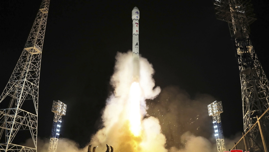 FILE - This photo provided by the North Korean government shows what the country said is the launch of the Malligyong-1, a military spy satellite, into orbit on Nov. 21, 2023. Independent journalists were not given access to cover the event depicted in this image distributed by the North Korean government. The content of this image is as provided and cannot be independently verified. Korean language watermark on image as provided by source reads: "KCNA" which is the abbreviation for Korean Central News Agency. (Korean Central News Agency/Korea News Service via AP, File)