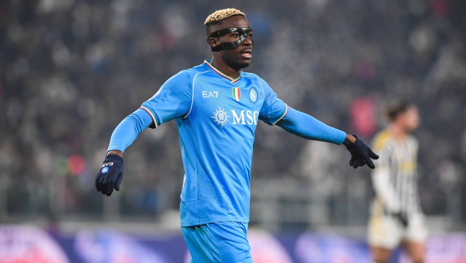 TURIN, ITALY - DECEMBER 08: Victor Osimhen of Napoli during the Serie A TIM match between Juventus and SSC Napoli at  on December 08, 2023 in Turin, Italy. (Photo by SSC NAPOLI/SSC NAPOLI via Getty Images)